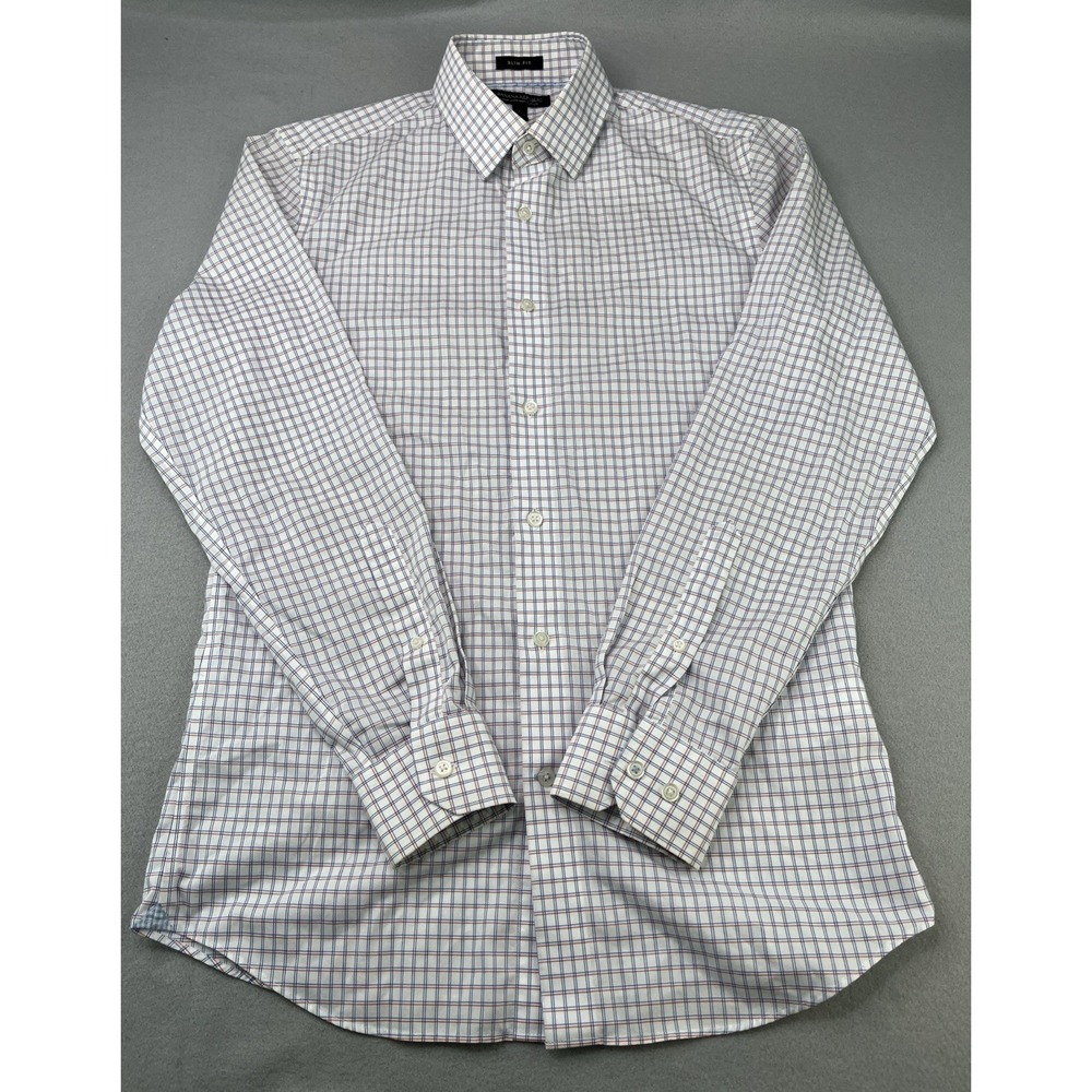 Banana Republic Dress Shirt Mens Small Blue Check Tailored Slim Fit Non Iron LS - Picture 1 of 16